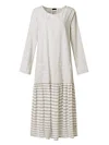 Three-Quarter Sleeve Patch Crew Neck Casual Cotton And Linen Dress