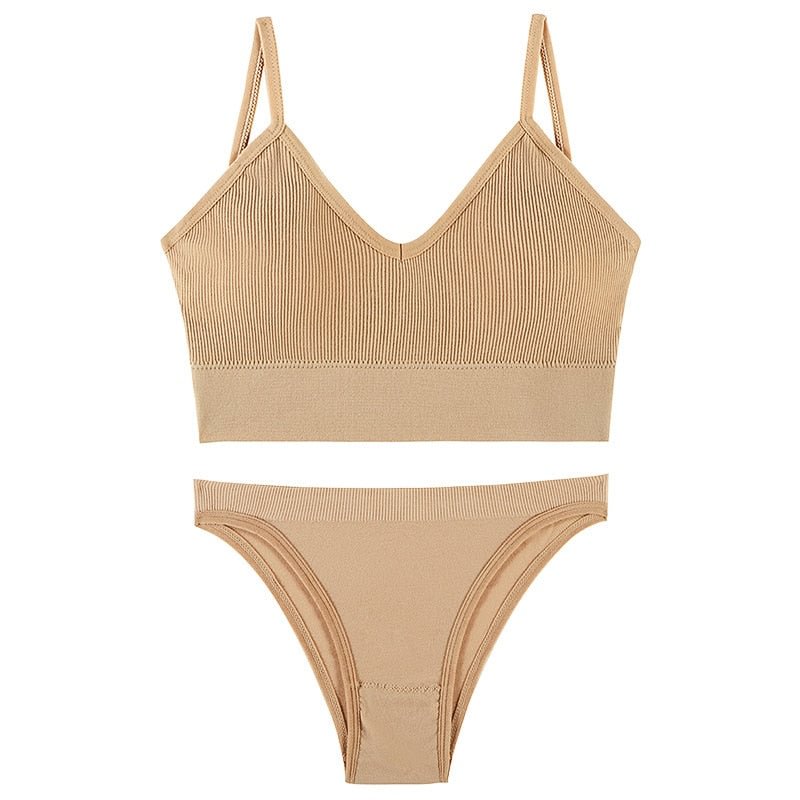 CINOON Women Seamless Bra Set Sexy Low Waist Panties Wire Free Bra Bralette Padded Lingerie Brassiere Soft Female Underwear Set