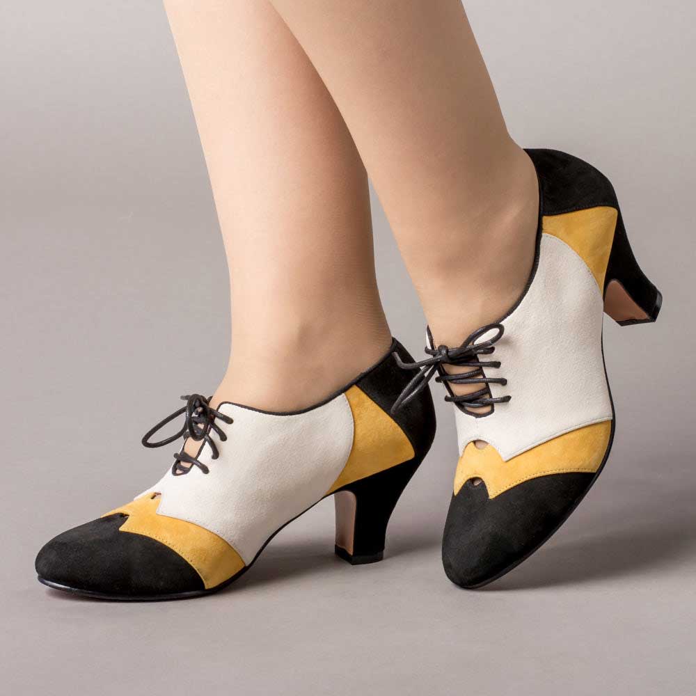 Multicolor Patchwork Lace-Up Cut-Out Chunky Heel Oxford Vintage Shoes Nicepairs