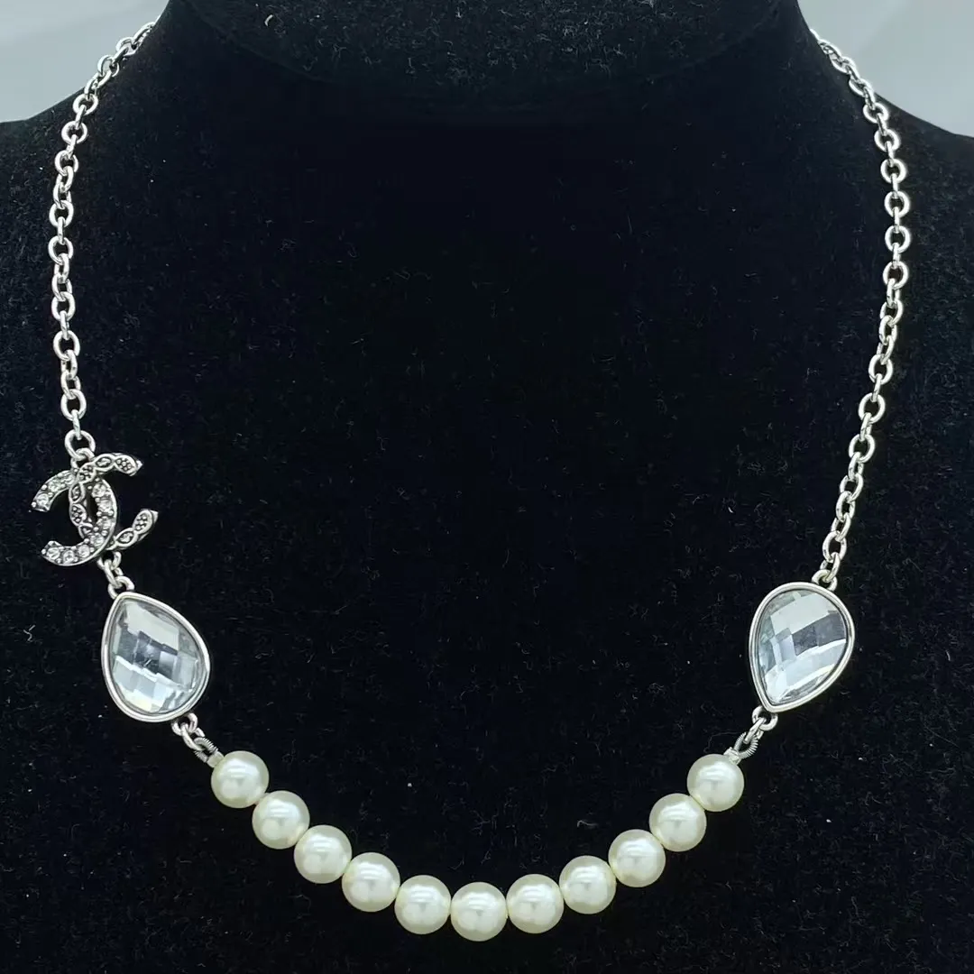 Chanel Teardrop Rhinestone Pearl Smile Necklace
