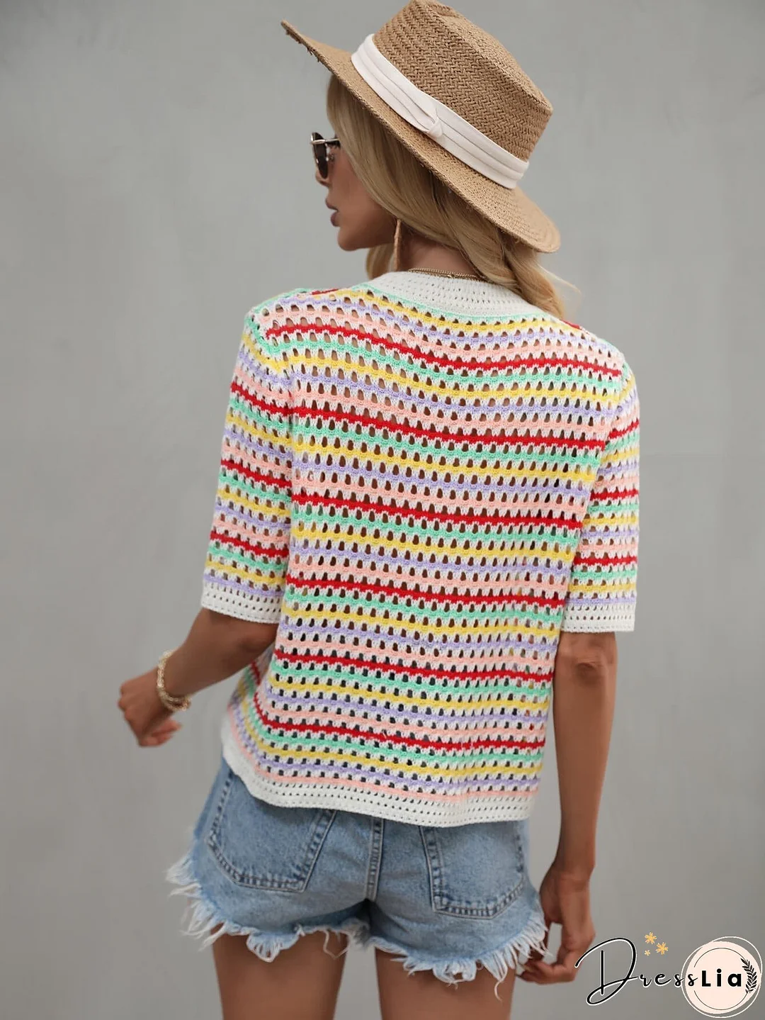 SAYLOR STRIPPED HALF SLEEVE KNIT TOP