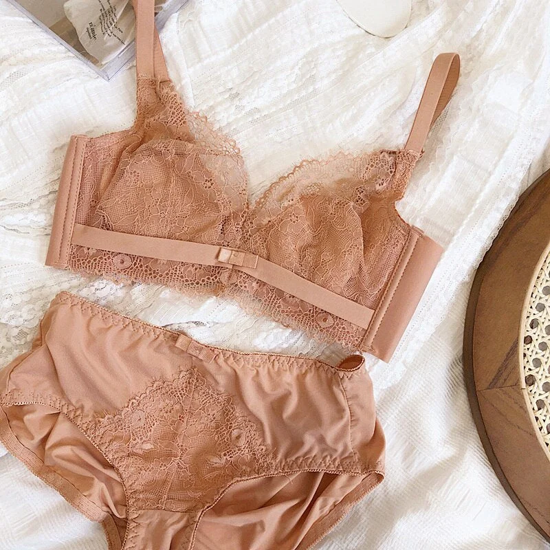 Sexy ultra-thin rabbit ears adjustable bra set big breasts plus size seamlesslingerie gather underwear crystal cup bralette