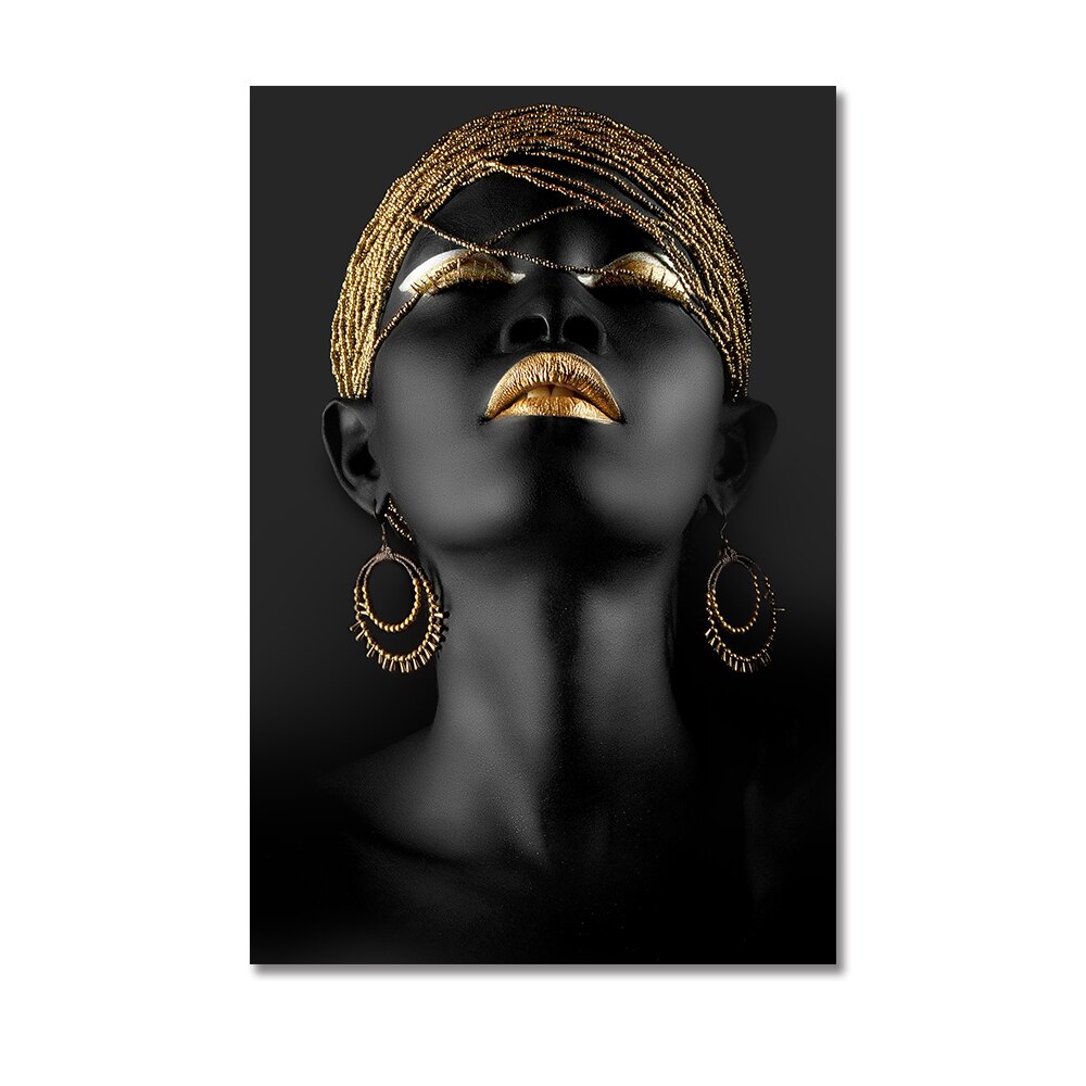 3pcs African Women Butterfly Wall Art Canvas Painting Golden Crown Women Posters and Prints Pictures for Living Room Home Decor