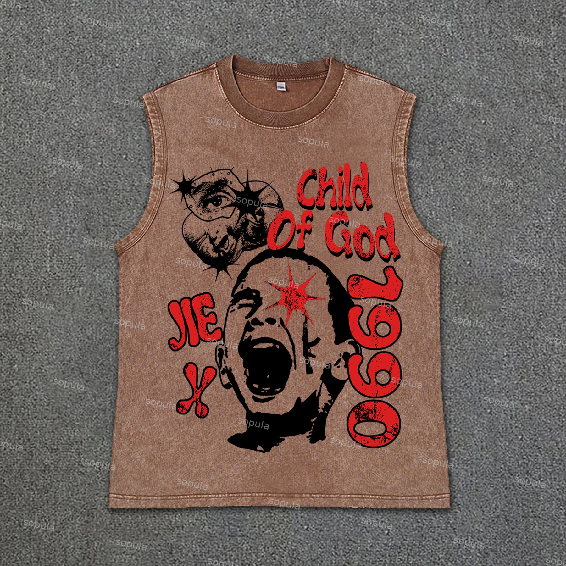 Sopula Men's Retro Child Of God 1990 Print Vintage Wash Sleeveless Tank Top - SOPULA