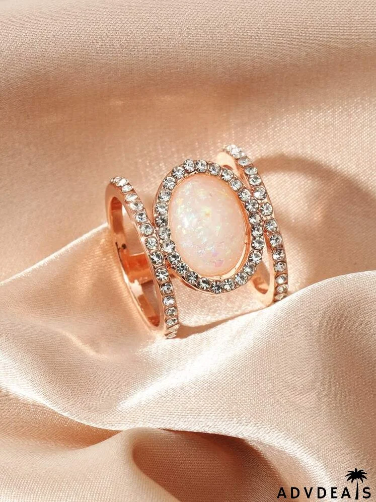 Rhinestone Oval Decor Ring
