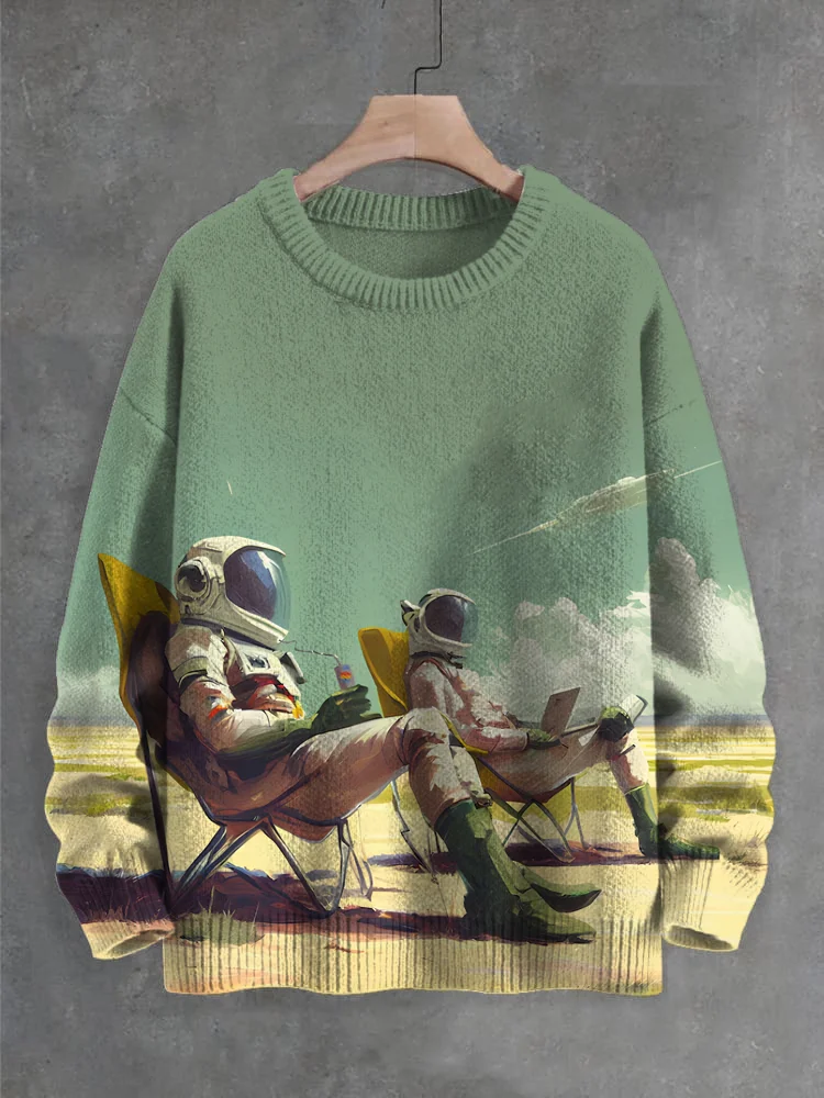 Men's Astronaut Space Vacation Print Knit Sweatshirt