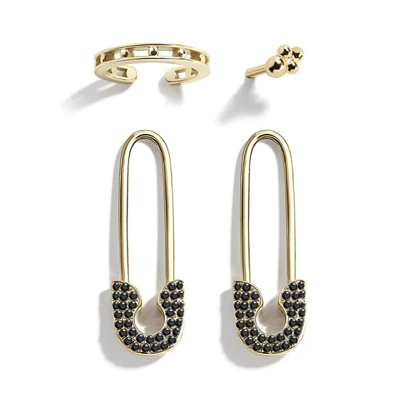 Trendy Paperclip Earring Set Rhinestone Safety Pin Stud Earrings For Women Jewelry Gift