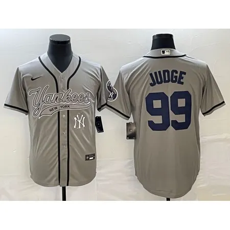 Men's New York Yankees #99 Aaron Judge Gray With Patch  Cool Base Stitched Baseball Jersey