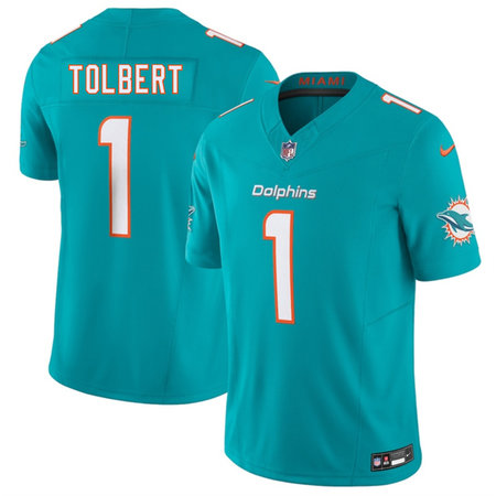 Men's Miami Dolphins #1 Jalen Tolbert Aqua 2026 F.U.S.E. Vapor Limited Stitched Football Jersey