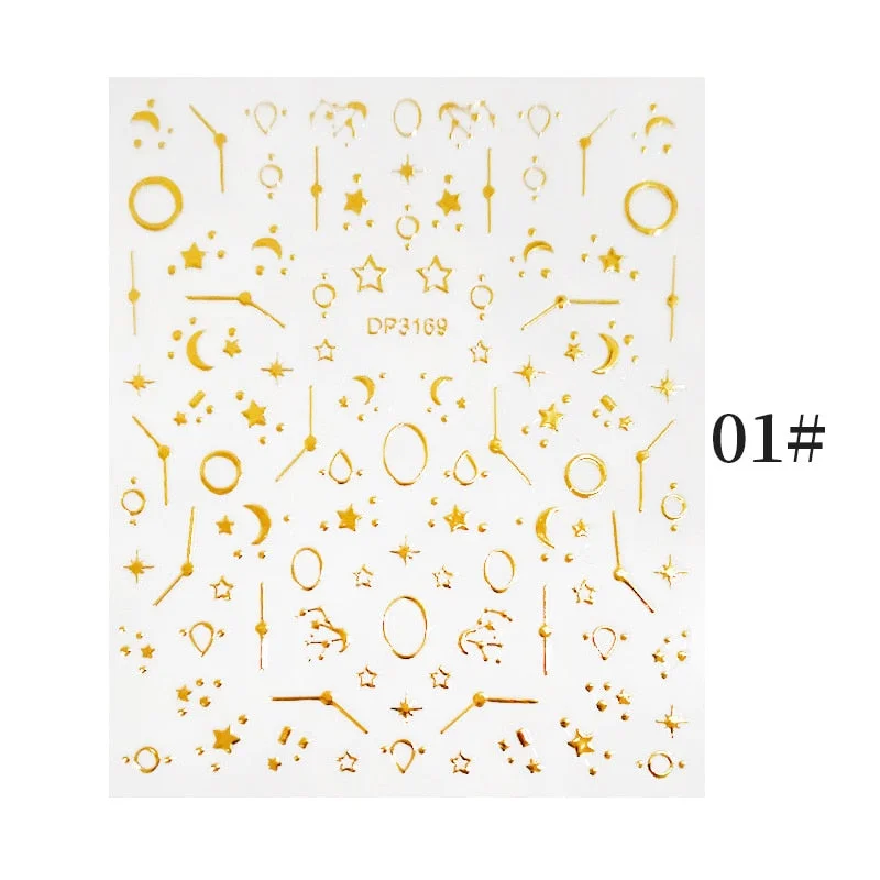 1 Sheet Bronzing Abstract Color Block 3D Nail Sticker Art Letters Design Transfer Sliders Paper DIY Manicuring Wraps