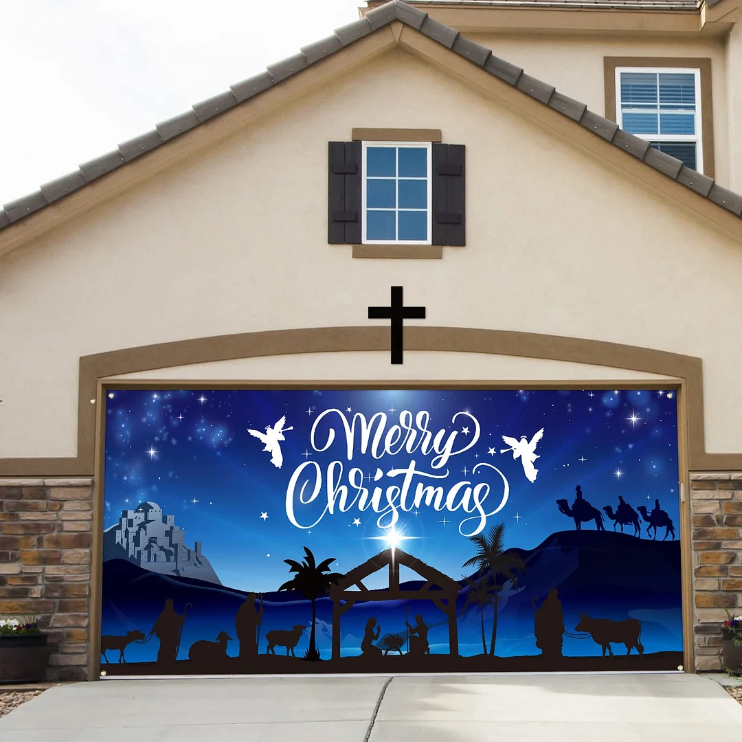 Outdoor Holy Nativity Christmas Holiday Garage Door Banner Cover Christmas