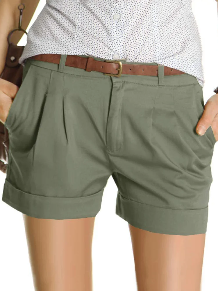 Pleated Low Rise Casual Basic Shorts