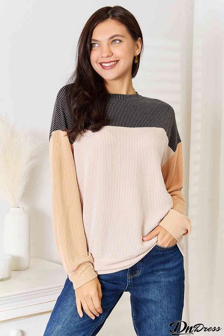 Double Take Color Block Dropped Shoulder T-Shirt