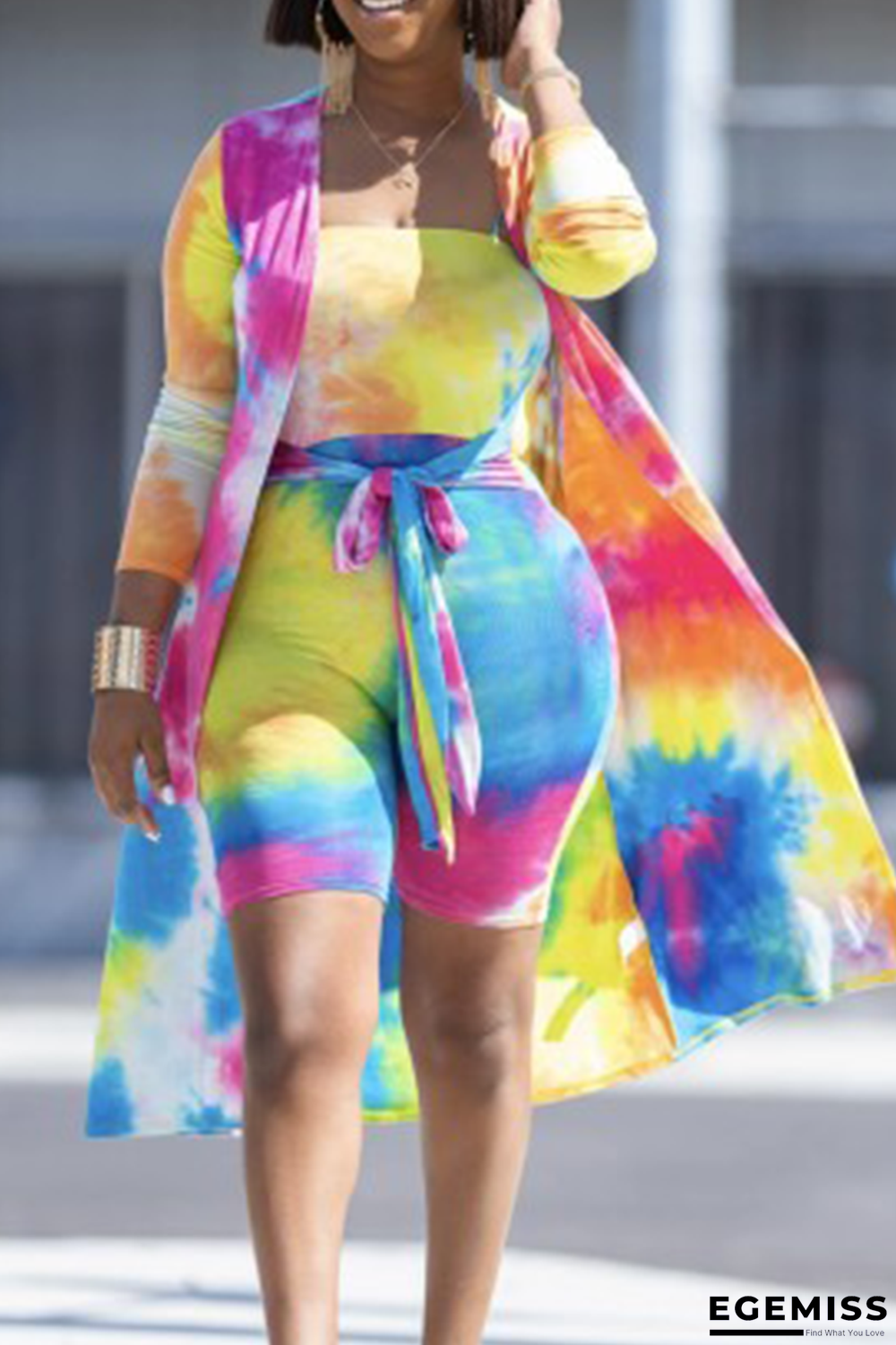 Multi-color Sexy Patchwork Tie-dye Strapless Long Sleeve Two Pieces | EGEMISS