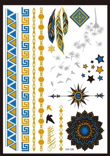 Flash Metallic Waterproof Tattoo Temporary Color Gold Silver Women Fashion Peacock Feather bird Design Sticker on the body YH119