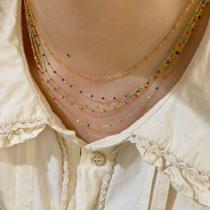 Casual Modern Style Color Block 304 Stainless Steel 16K Gold Plated White Gold Plated Gold Plated Enamel Plating Necklace