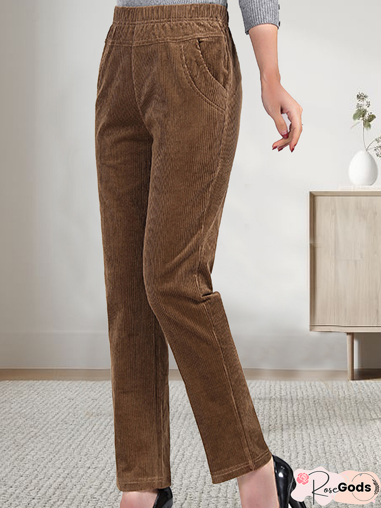 Corduroy Elastic Waist Pocket Loose Pants Plus Size