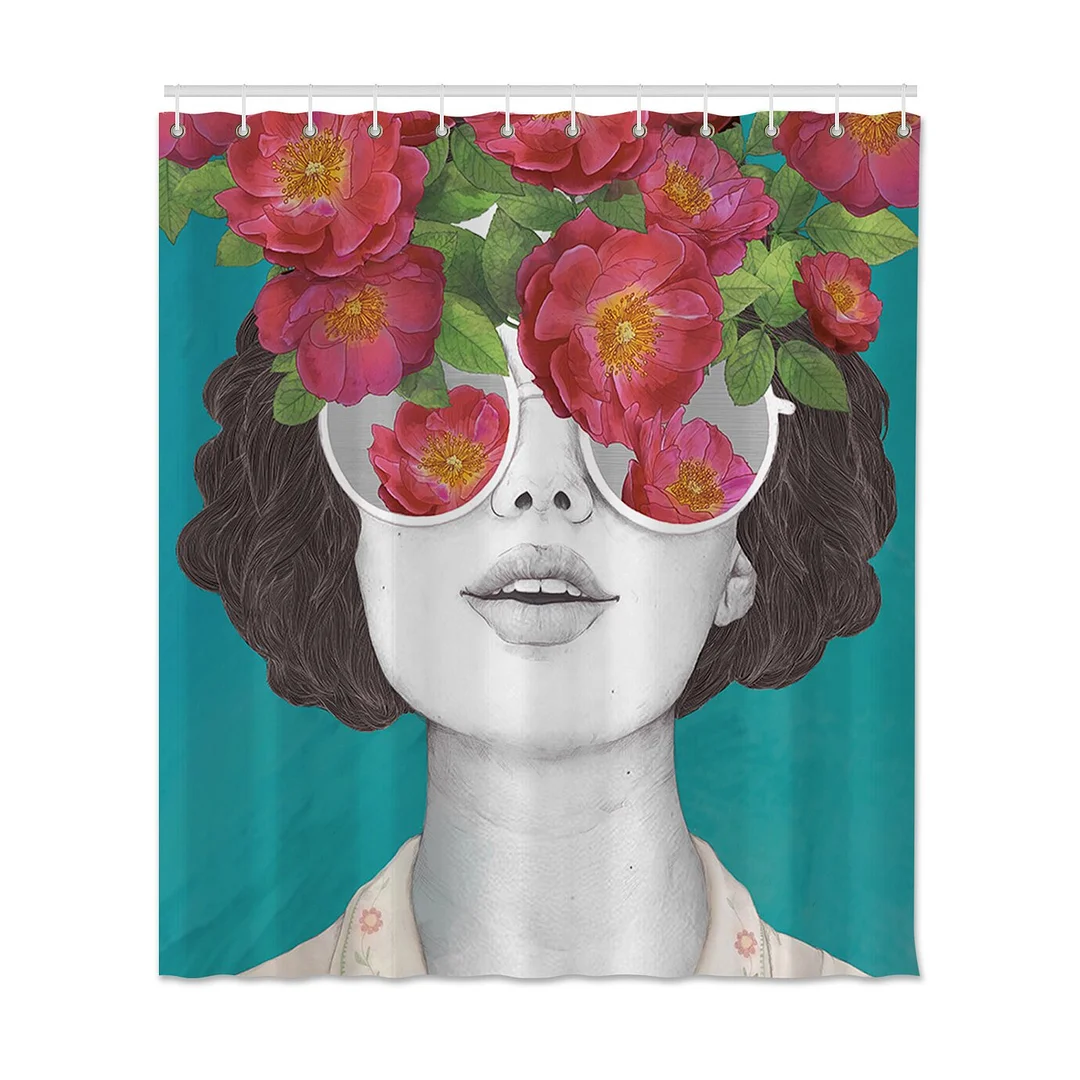Portrait Floral Shower Curtain For Bathroom Waterproof Bath Curtains Home Decor Polyester Modern Shower Curtain Set Bathroom