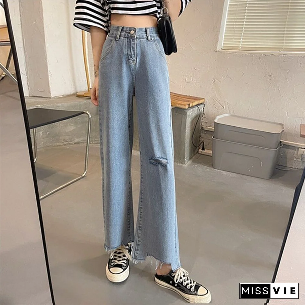 Woman Jeans Ripped High Waist Clothes Wide Leg Denim Clothing Streetwear Vintage Quality Fashion Harajuku Straight Pants