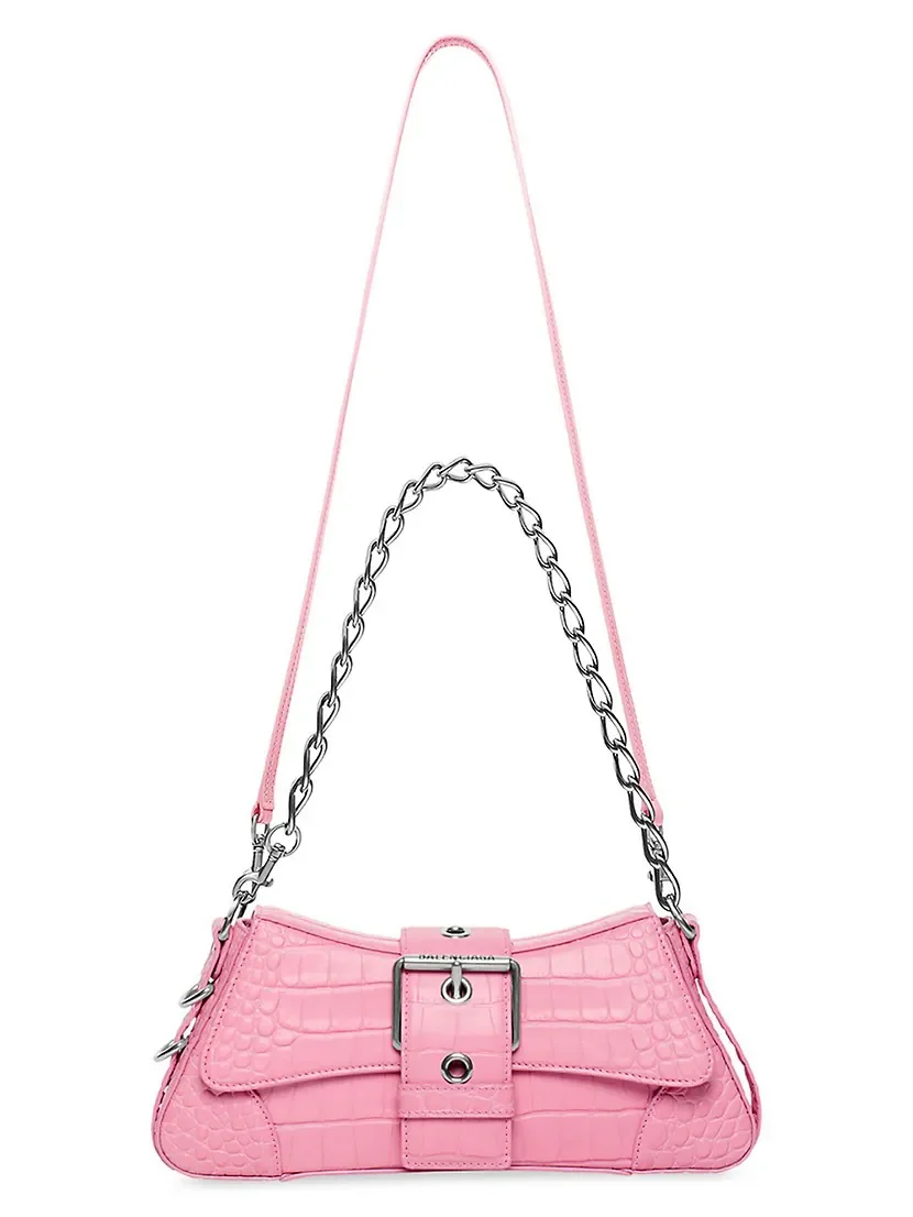 Balenciaga Lindsay Small Shoulder Bag With Strap Crocodile Embossed pink