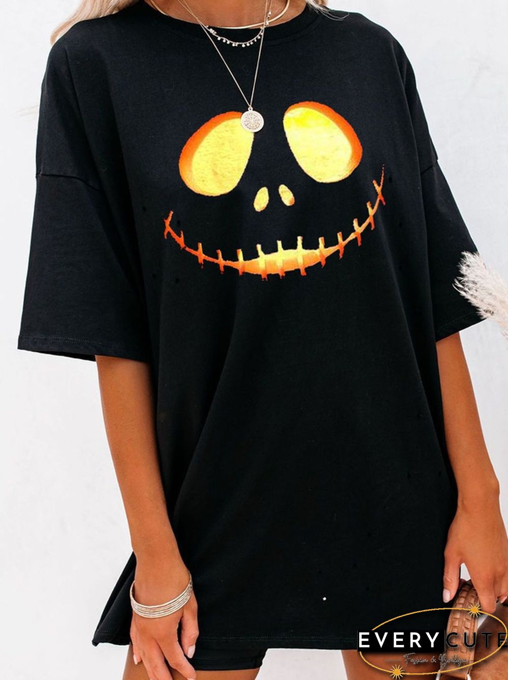 Halloween Scary Face Print Short-sleeved T-shirt