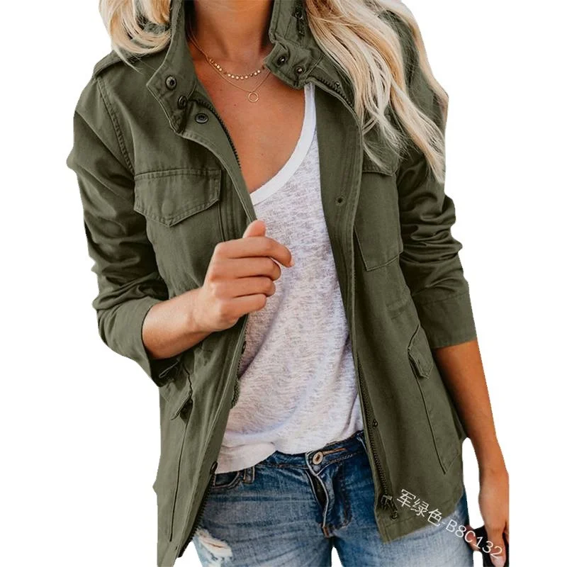 Uveng Uveng Spring And Autumn Self-Body Fashion Street Trendy Solid Color Loose Korean Version Zipper Multi-Pocket Jacket Women's Coat