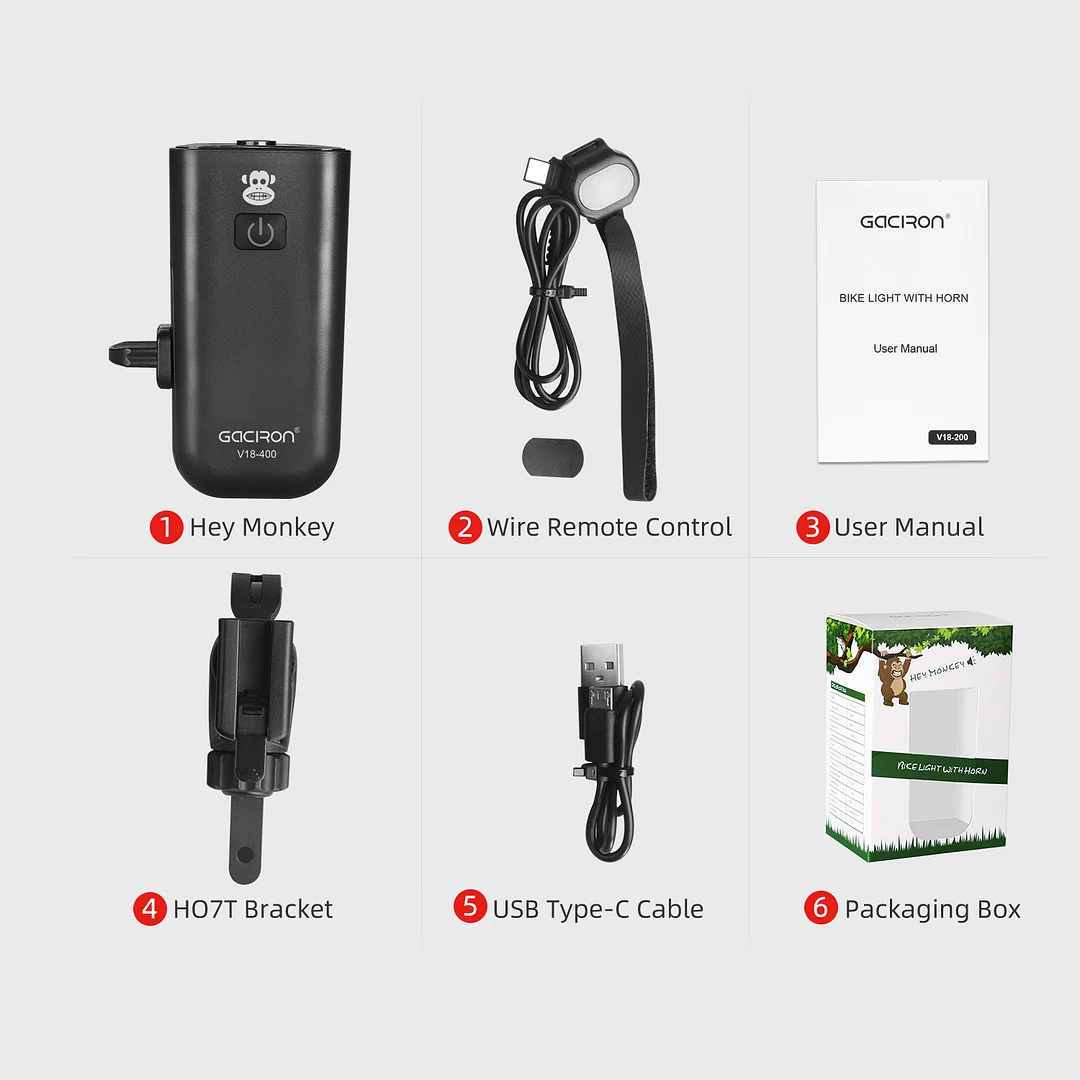 V18-400 Bike Light With Horn Buzzer 