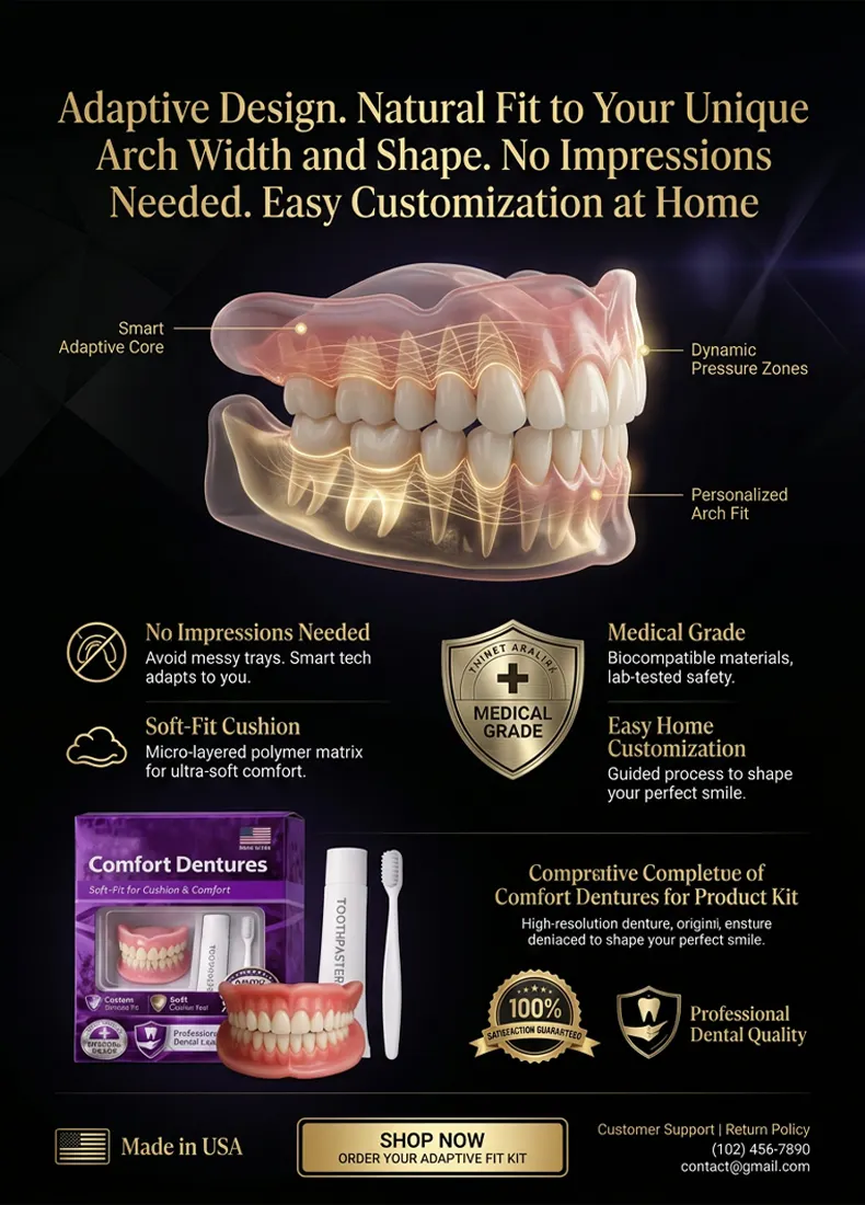 🔥Confident Smile Complete Denture Set. ✅ Medical Grade: BPA-free, made with high-molecular-weight memory material. ⏱️ In just seconds, you can wear them and enjoy healthy, beautiful teeth, savoring every bite.
