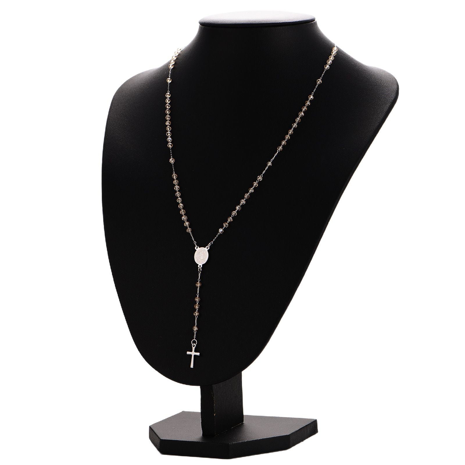 Aml Dopamine Color Crystal Beads Double-Sided Catholic Saint Benedict Portrait + Holy Medal Stainless Steel Long Necklace