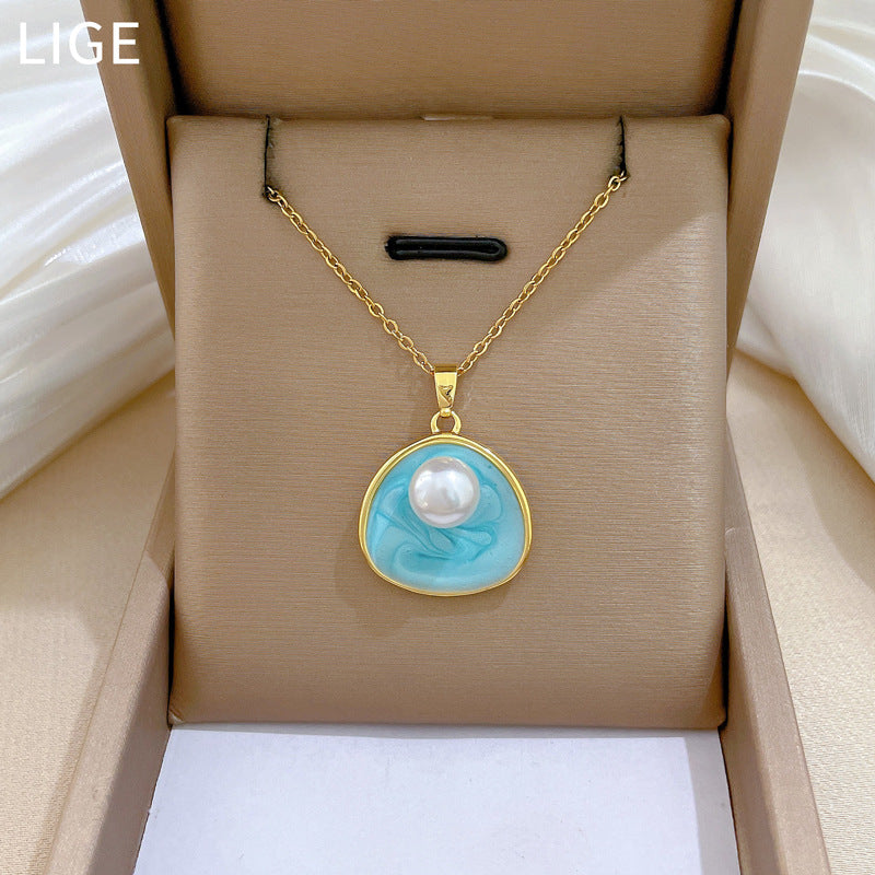 Oil-Dropping Pearl Simple Fashionable And Gorgeous Personality Necklace For Women All-Match Clavicle Chain Titanium Steel