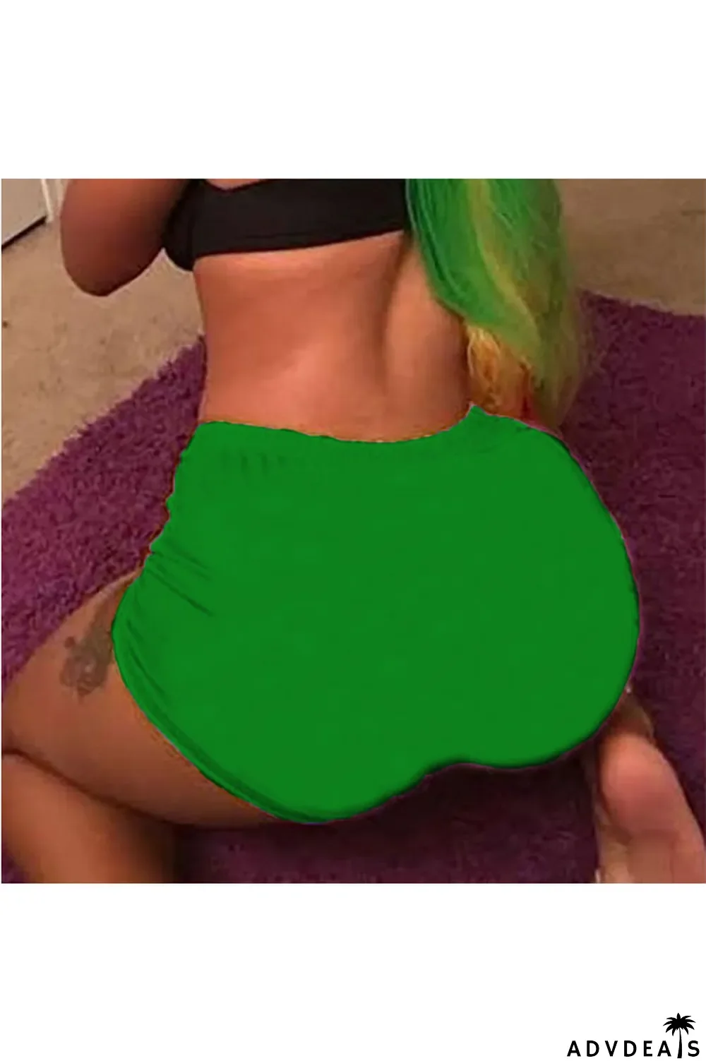 Army Green Elastic Fly High Solid Straight shorts Bottoms