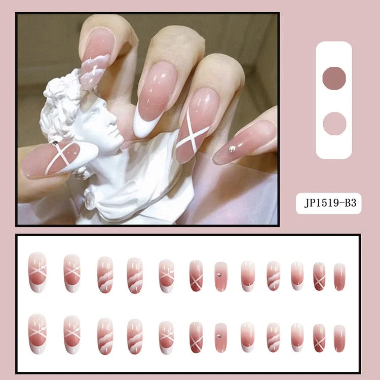 Fashion 24pc/set 10 Sizes Fake Nails Full Cover French False Nail Tips With Double-Sided Nail Adhesive Tab Press On Nails Art-Nail Inspo