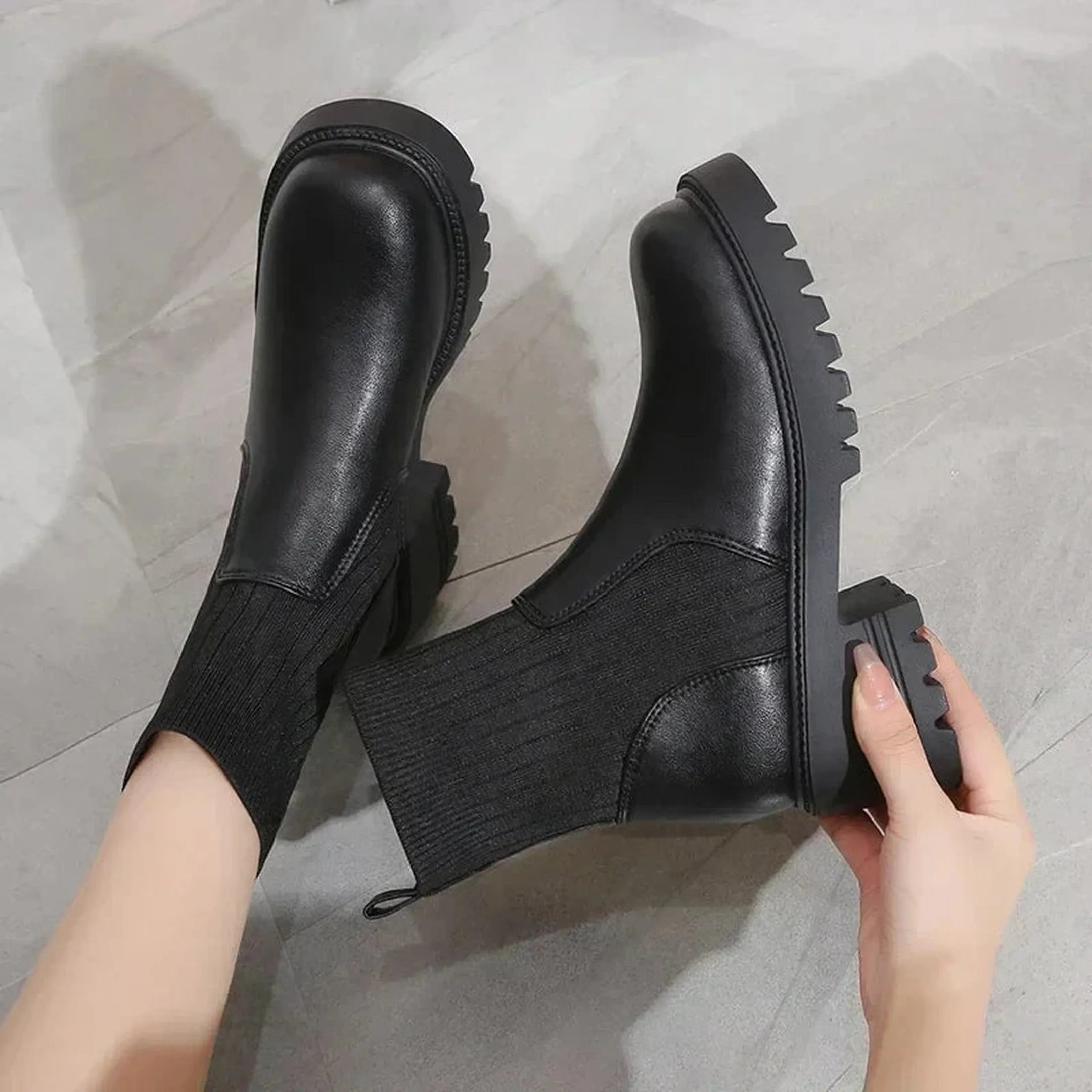 Women's Ribbed Knit Boots with Flexible Fit &ndash; Everyday Comfort