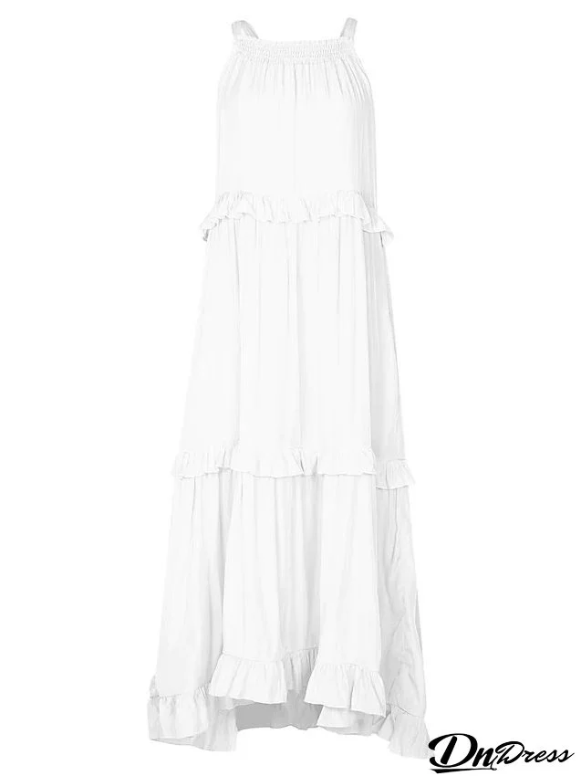 Summer Holidays Ruffle Long Dress Swing Elegant Beach Dress Women