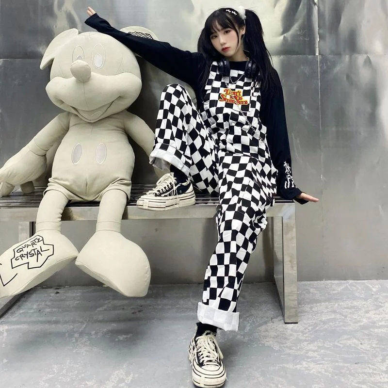 COW OR CHECKERBOARD PRINT CARGO OVERALLS