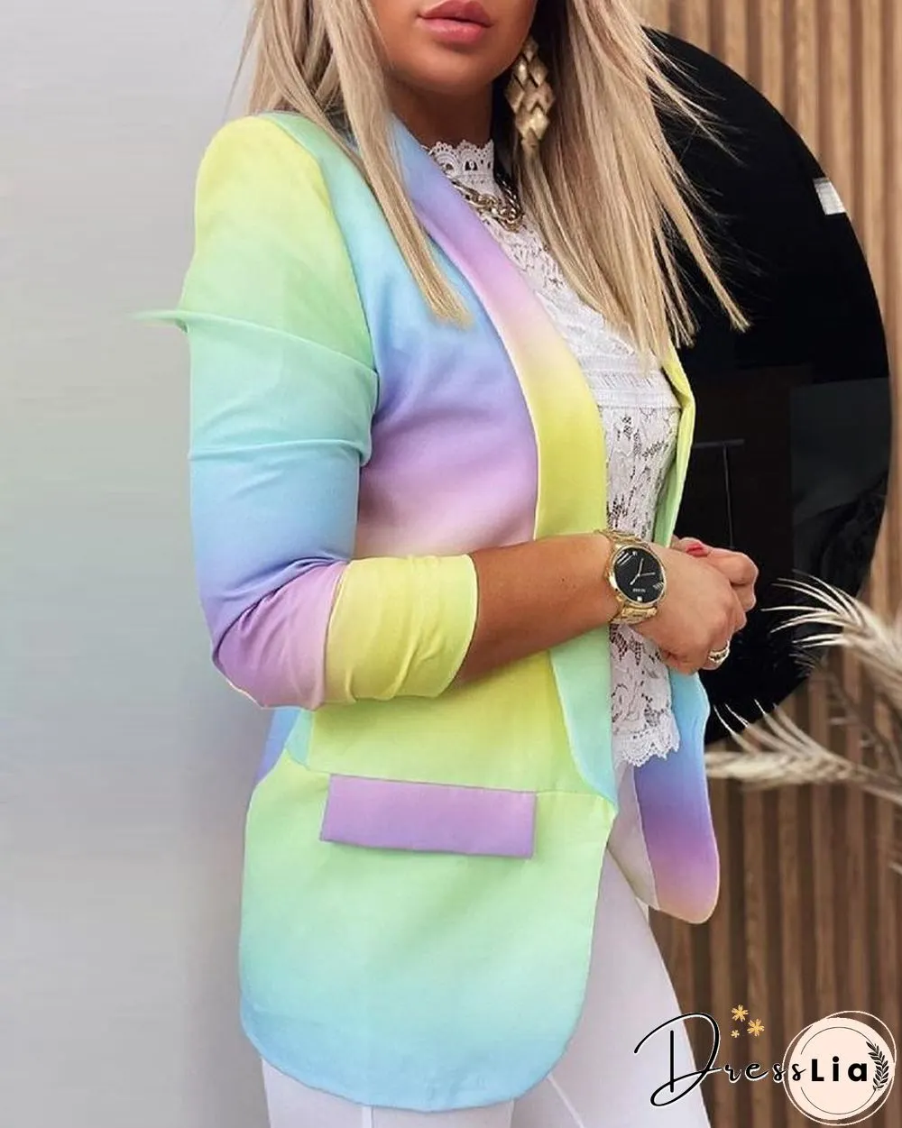 Ombre Colorblock Long Sleeve Blazer Coat