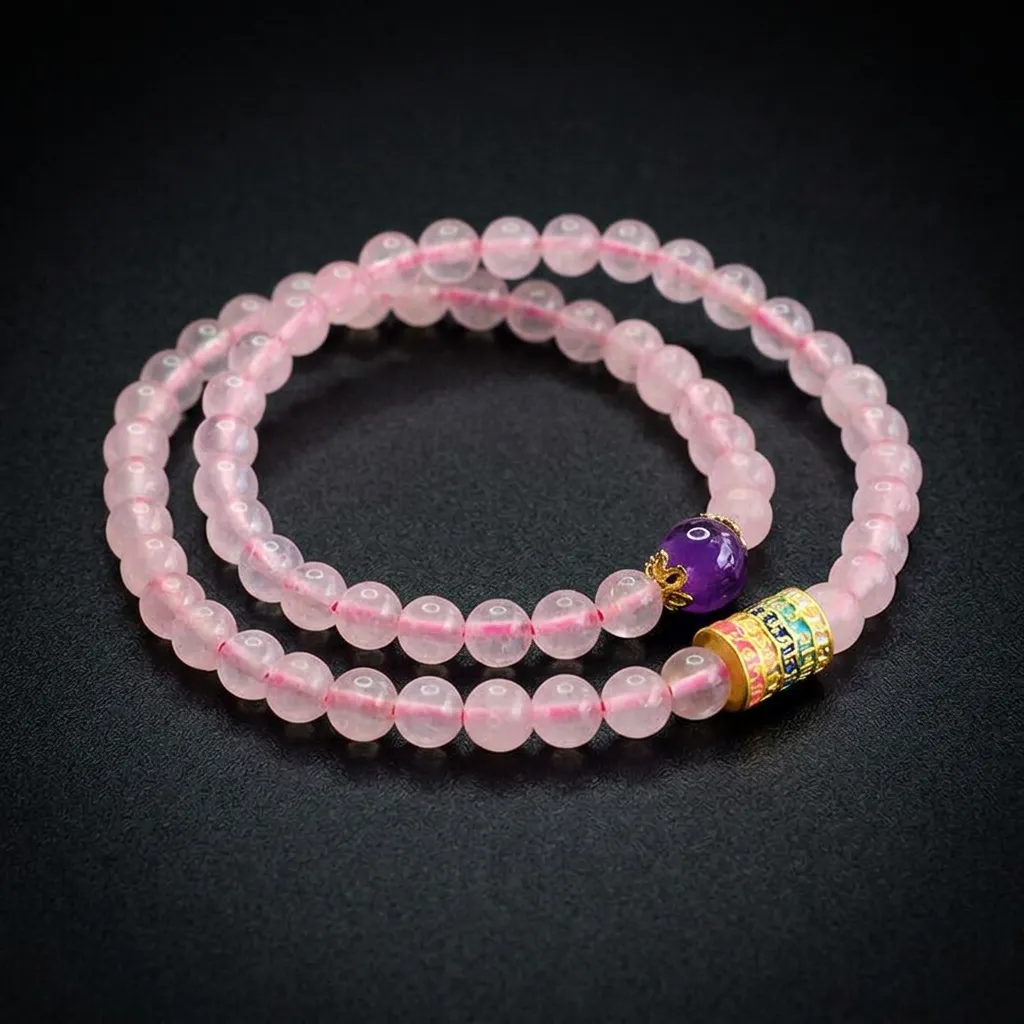 JiStones Ethereal Rose Quartz & Amethyst Double-Wrap Bracelet - The Serenity Collection