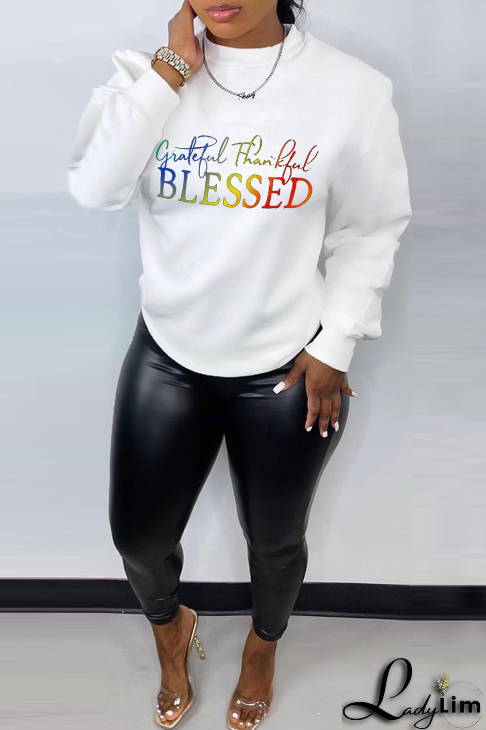 Black Fashion Street Print Letter O Neck Tops