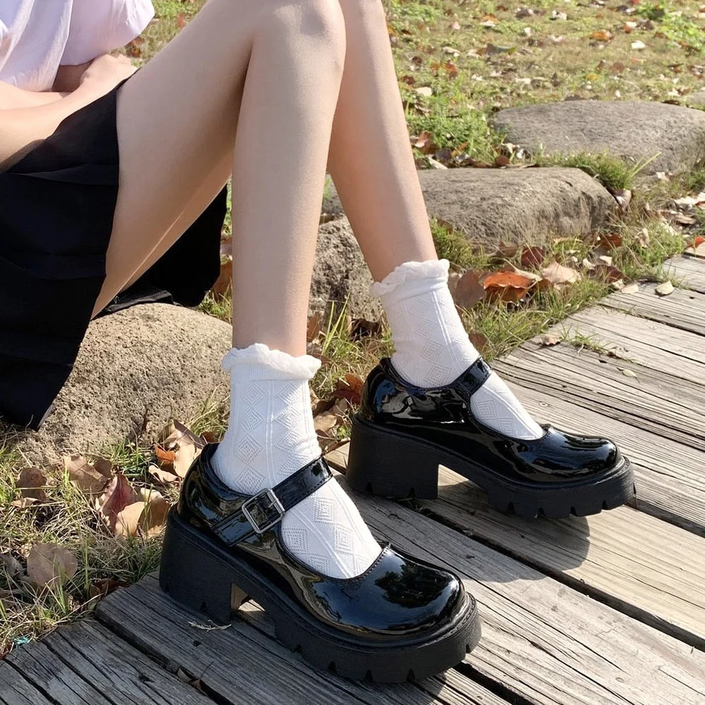 Lolita Shoes Women Japanese Style Mary Jane Shoes Women Vintage Shallow High Heels Chunky Platform Shoes Cosplay Female Sandals