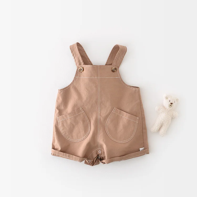 Baby Boy/Girl Summer Solid Pocket Decor Shortless Tank Snap Casual Overalls Give a Doll Romper