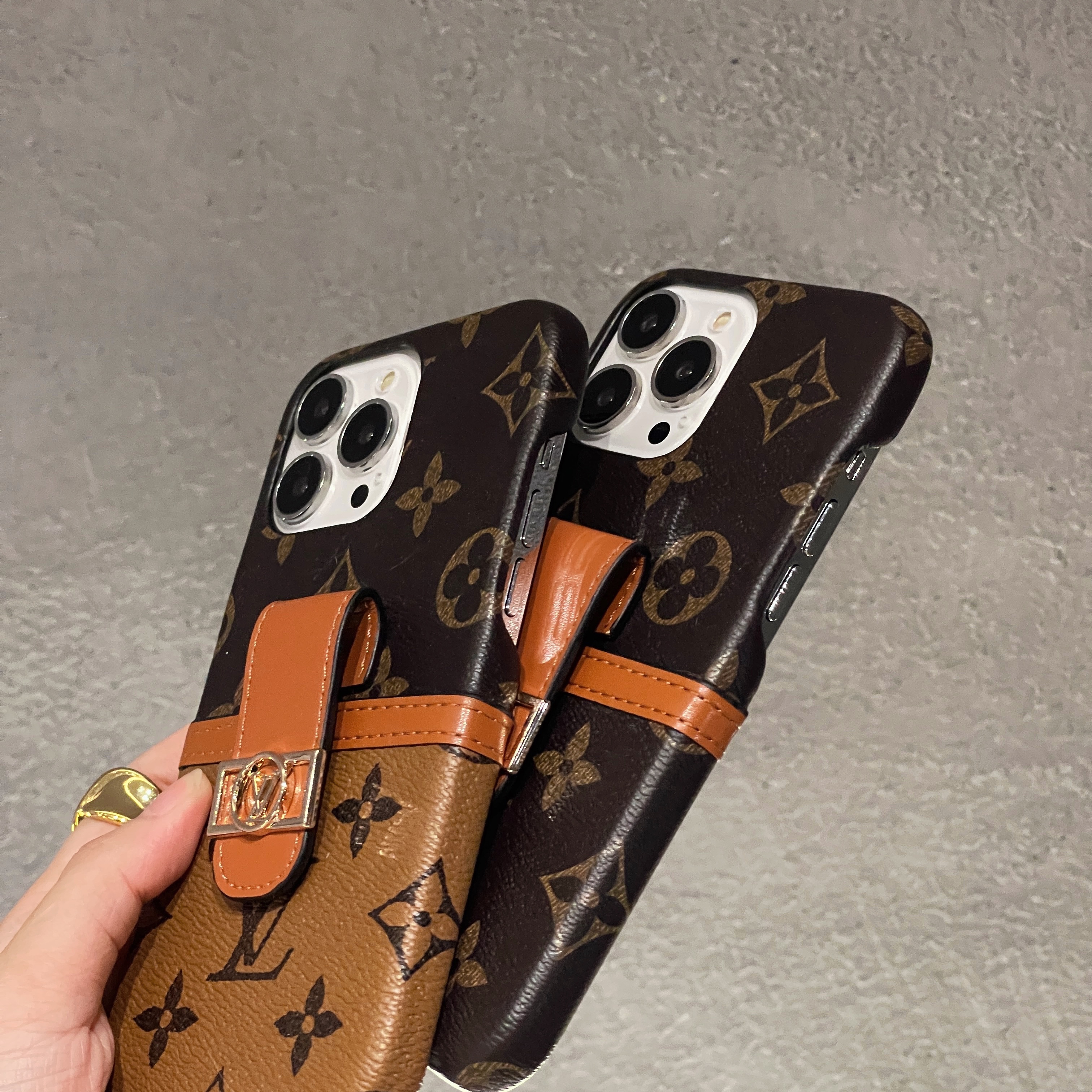 LV Canvas Leather Monogram Security Button Card Apple iPhone Case