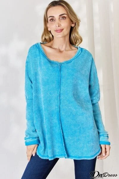 Zenana Oversized Waffle Long Sleeve Top