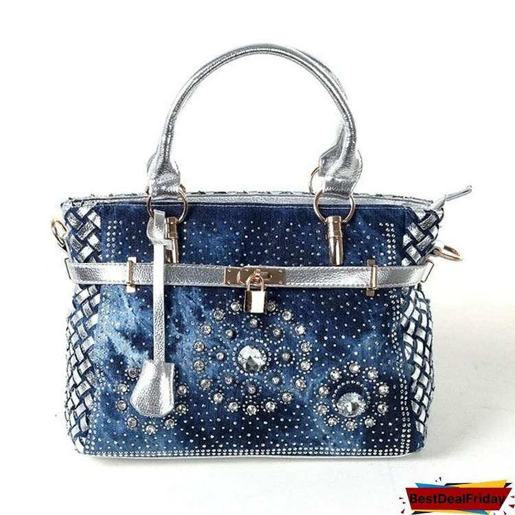 Womens Handbag Large Oxford Shoulder Bags Patchwork Style And Denim Diamond Decoration Totes