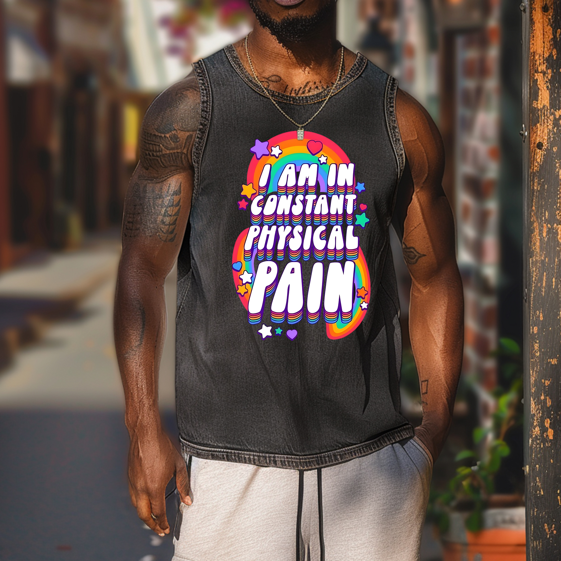 Physical Pain Unisex Vintage Batik Printed Sports Tank Top