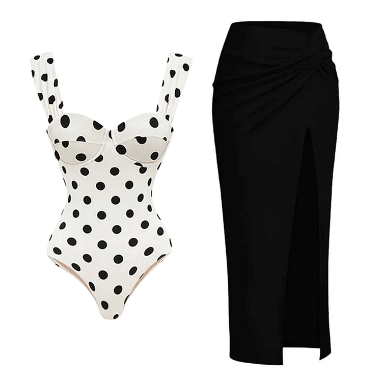 Sling Dot Printed One Piece Swimsuit and Skirt Flaxmaker