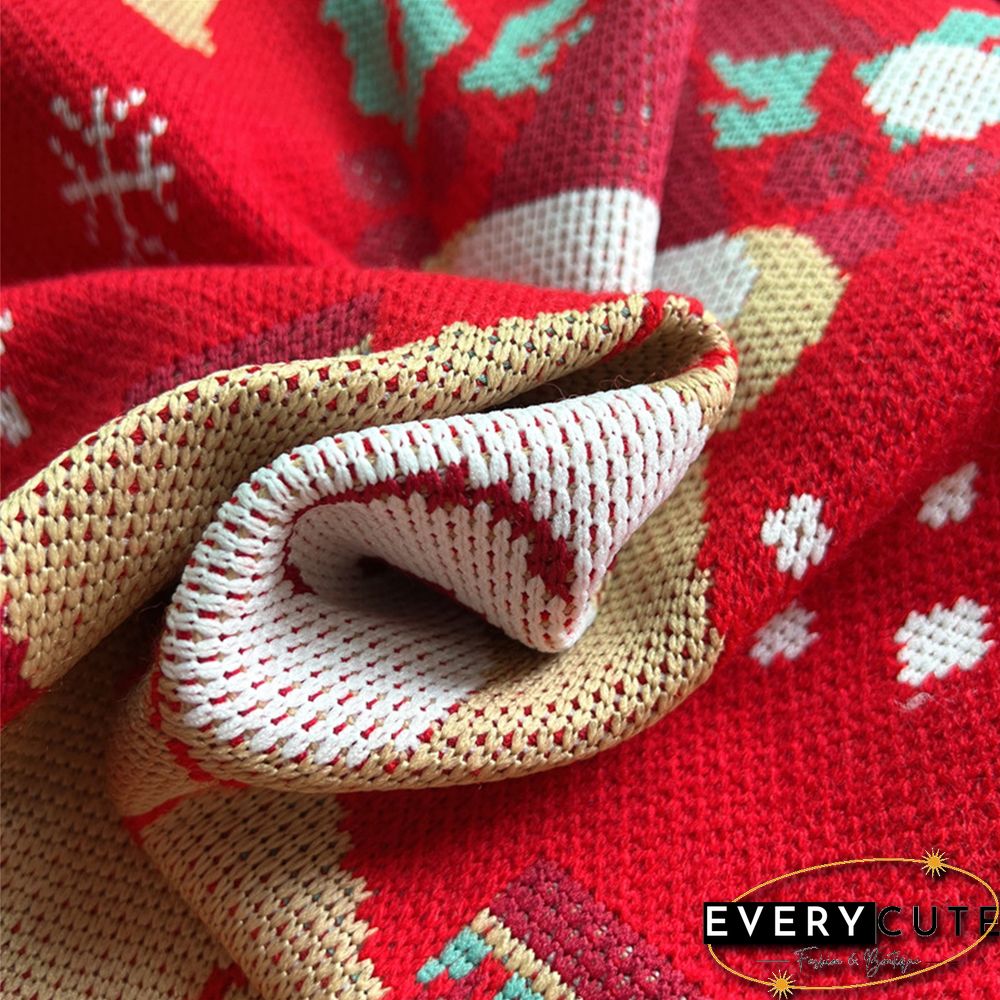 Red Christmas Bear Snowflake Pattern Pullover Sweater