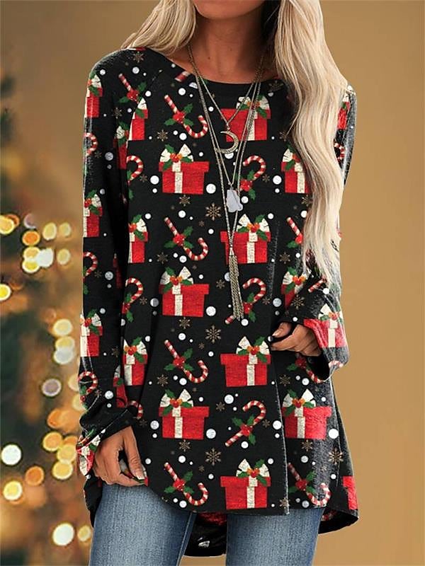 Christmas Top Street Style Round Neck Printed Pullover Fashion T-Shirt