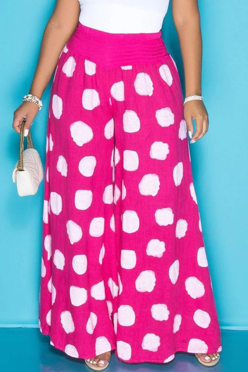 College Print Split Joint Loose High Waist Wide Leg Full Print Bottoms