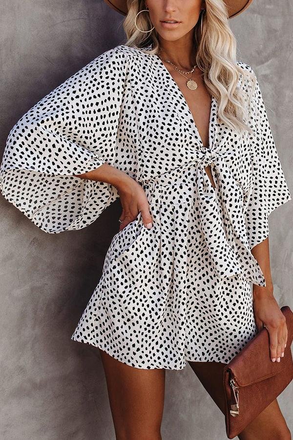 Well Behaved Printed Pocketed Tie Romper