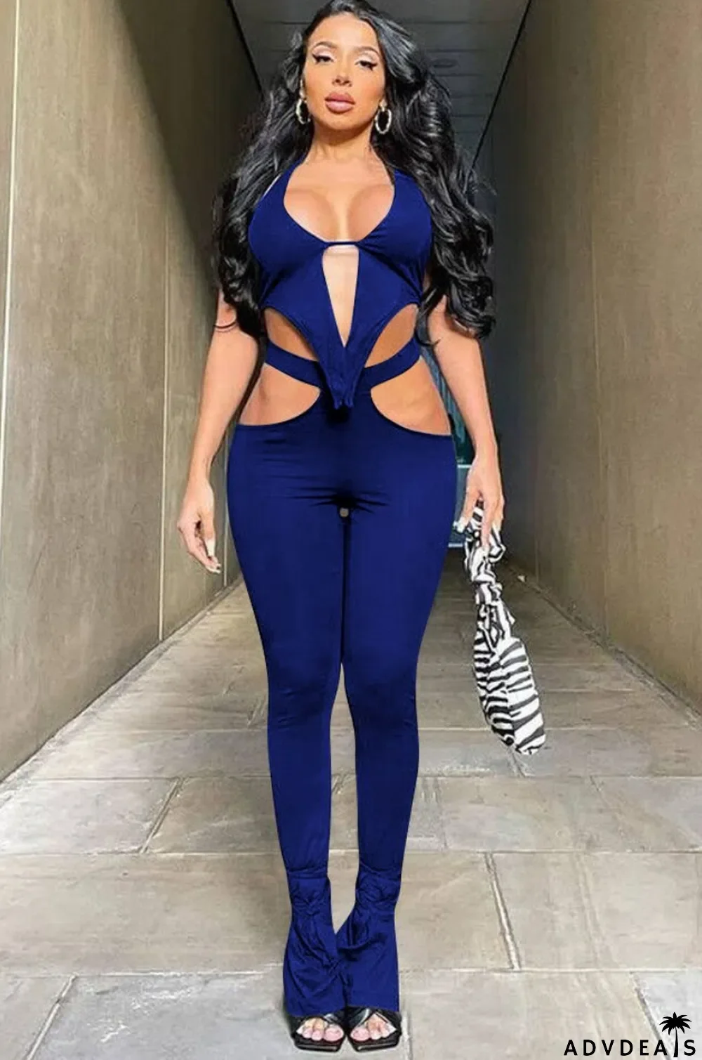 Summer Blue Sexy Cut Out Top and Matching Pants 2 Piece Set